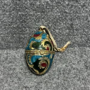 Fabergé-Style Cloisonné Enamel Egg Trinket Box – Hinged Opens Decor Ornament 3”